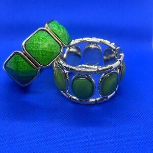 Women's Green Stone Stretch Bracelet Set - Gold Tone